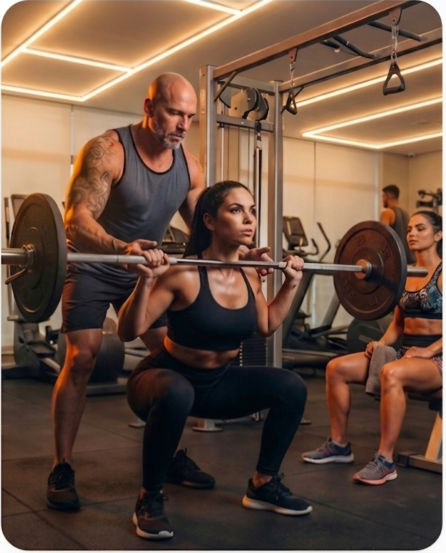 Casal fitness treinando juntos em academia